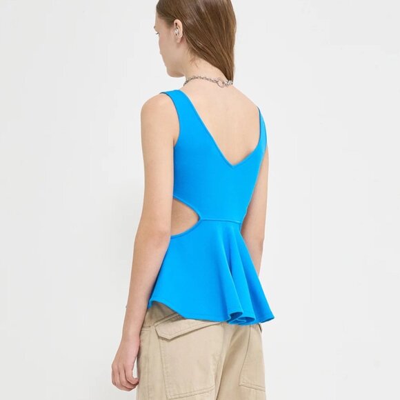 Goen. J Side Cut-out Ruffled Tank Top Sky Blue Size Small - Picture 4 of 6